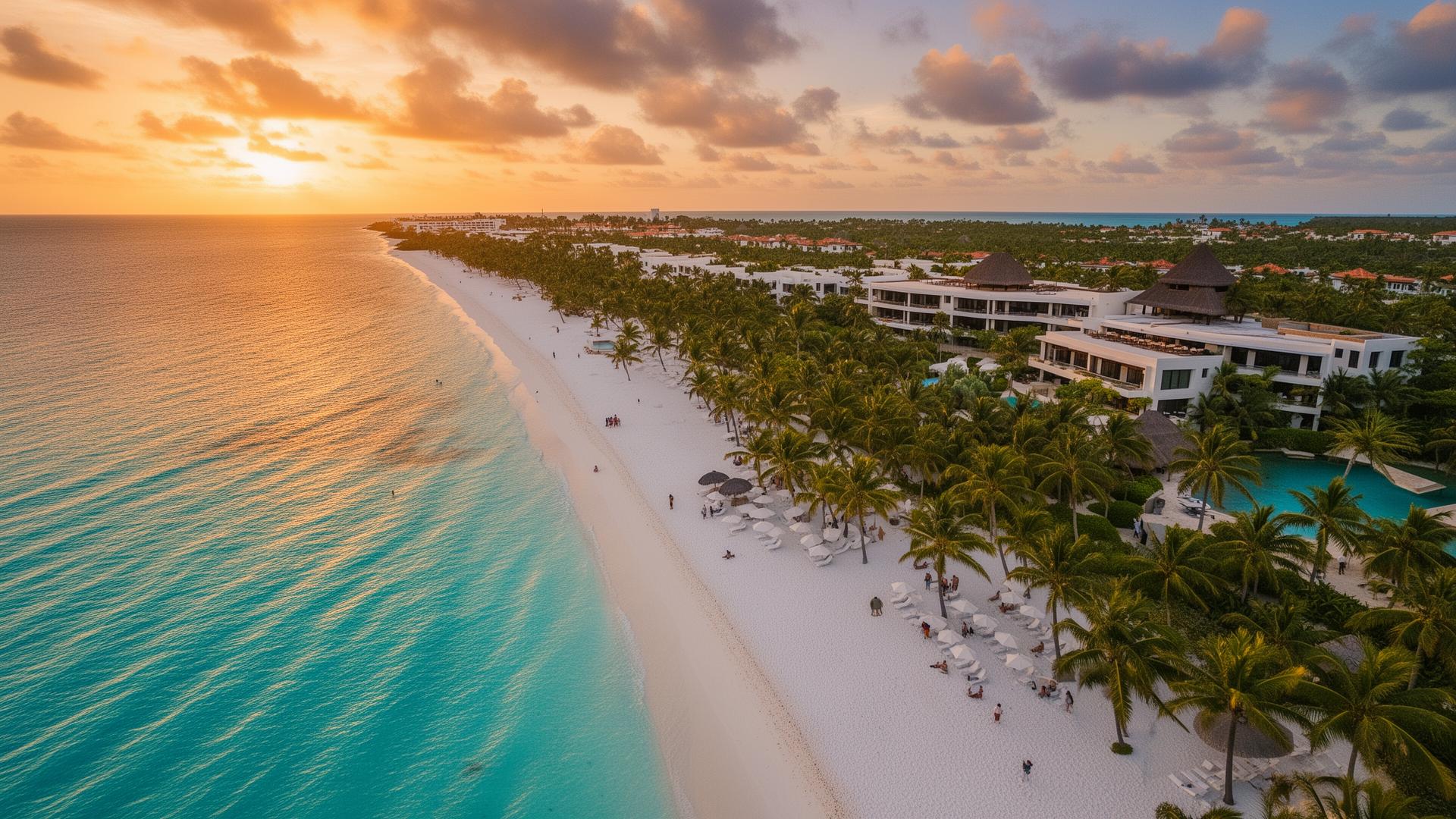 Playa paradisíaca al atardecer